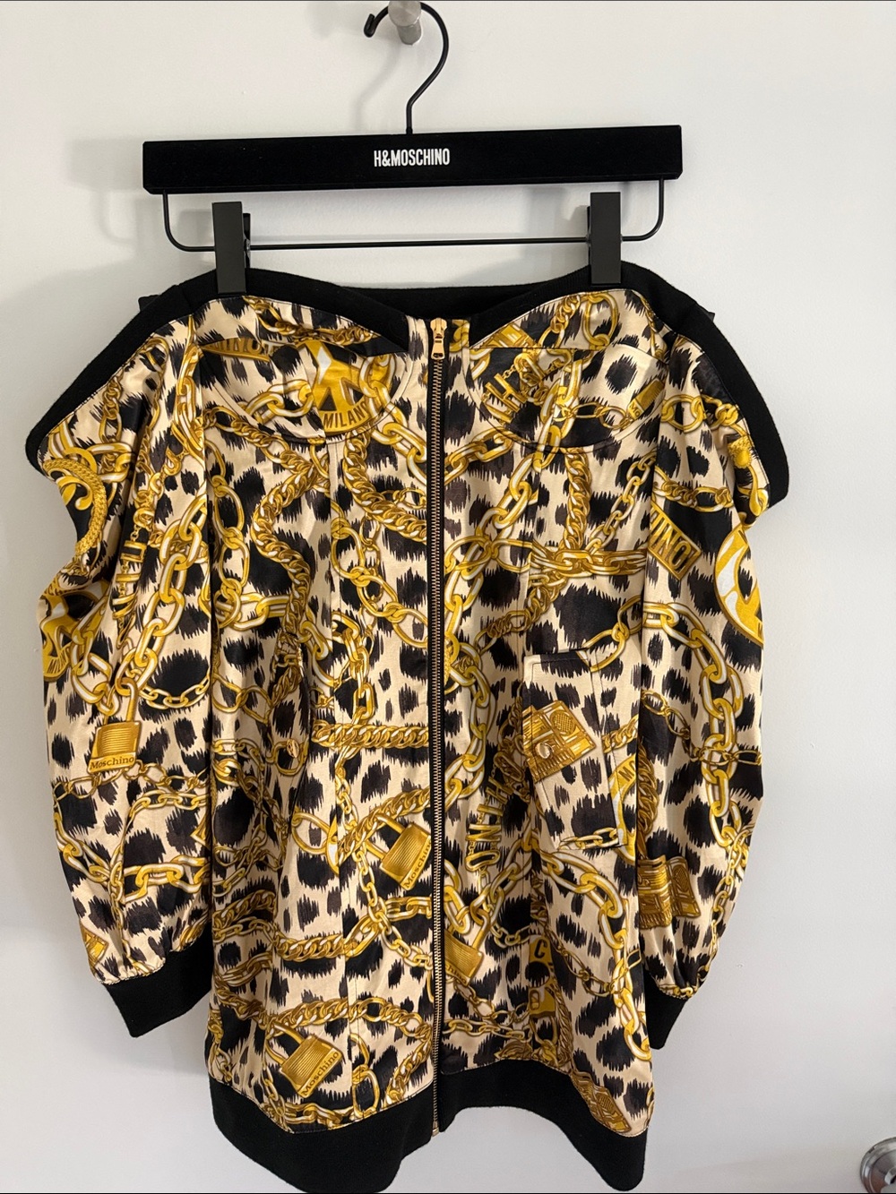 MOSCHINO X H&M chain off the shoulder short bomber jacket dress Size 38 US 6